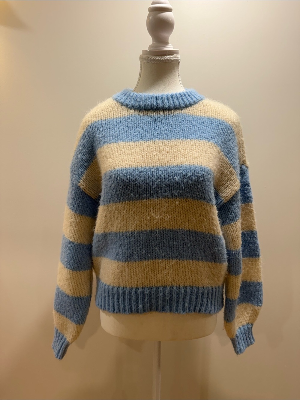 Vero Moda Soft Blue and Cream Striped Crewneck Sweater